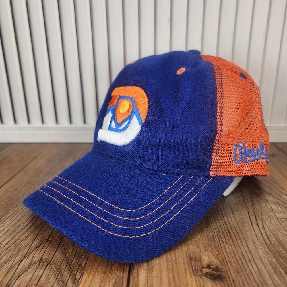 Aksels Denver Broncos Big D Snapback Trucker Hat Cap Blue Orange NFL Football